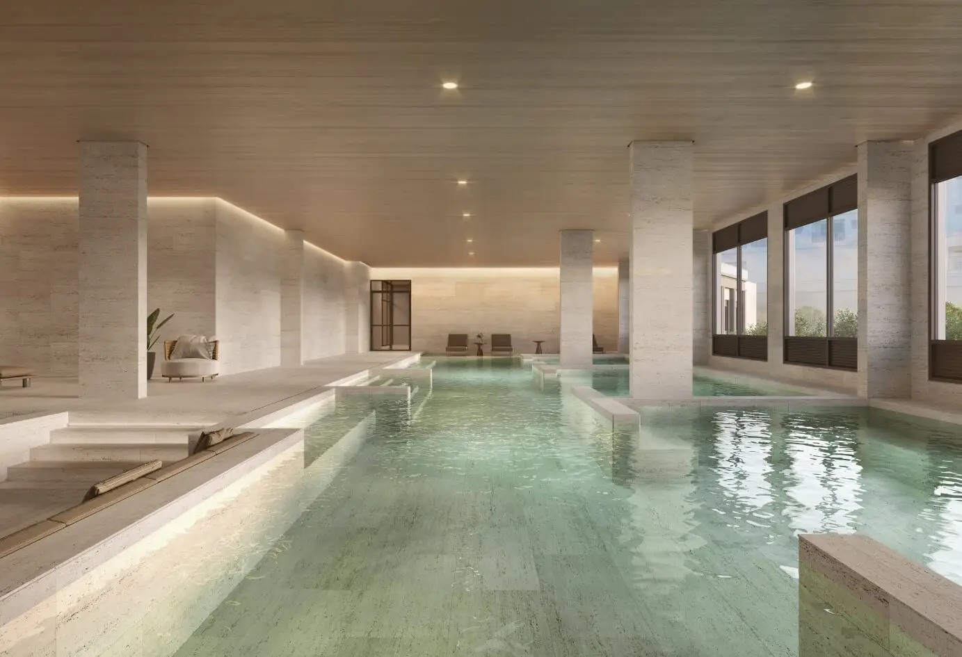 Piscina moderna e elegante em ambiente sofisticado no Jardim da Hípica